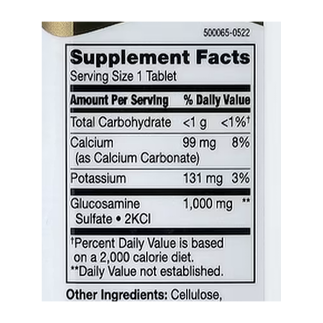 21st Century, Glucosamine Relief®, 120 Tablets supplement facts label showing ingredients, vitamins, minerals, and serving information