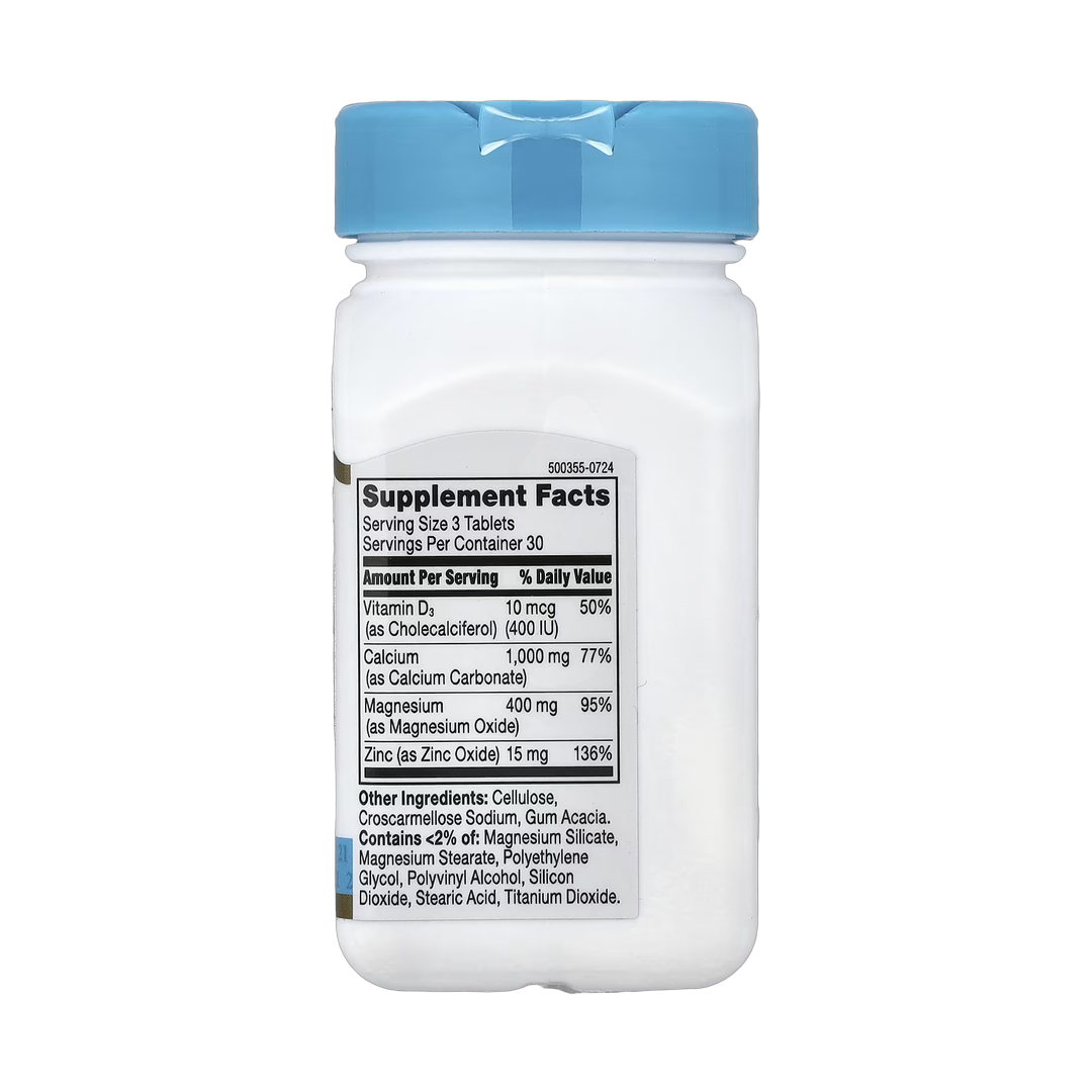 21st Century, Calcium Magnesium Zinc + D3, 90 Tablets back packaging view