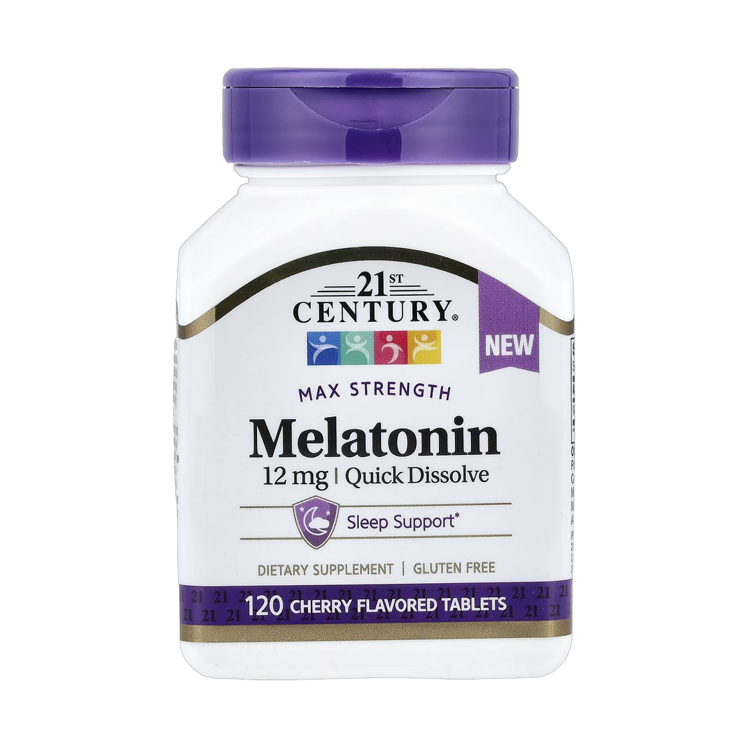 21st Century, Melatonin, Max Strength, Cherry, 12 mg, 120 Tablets front packaging view