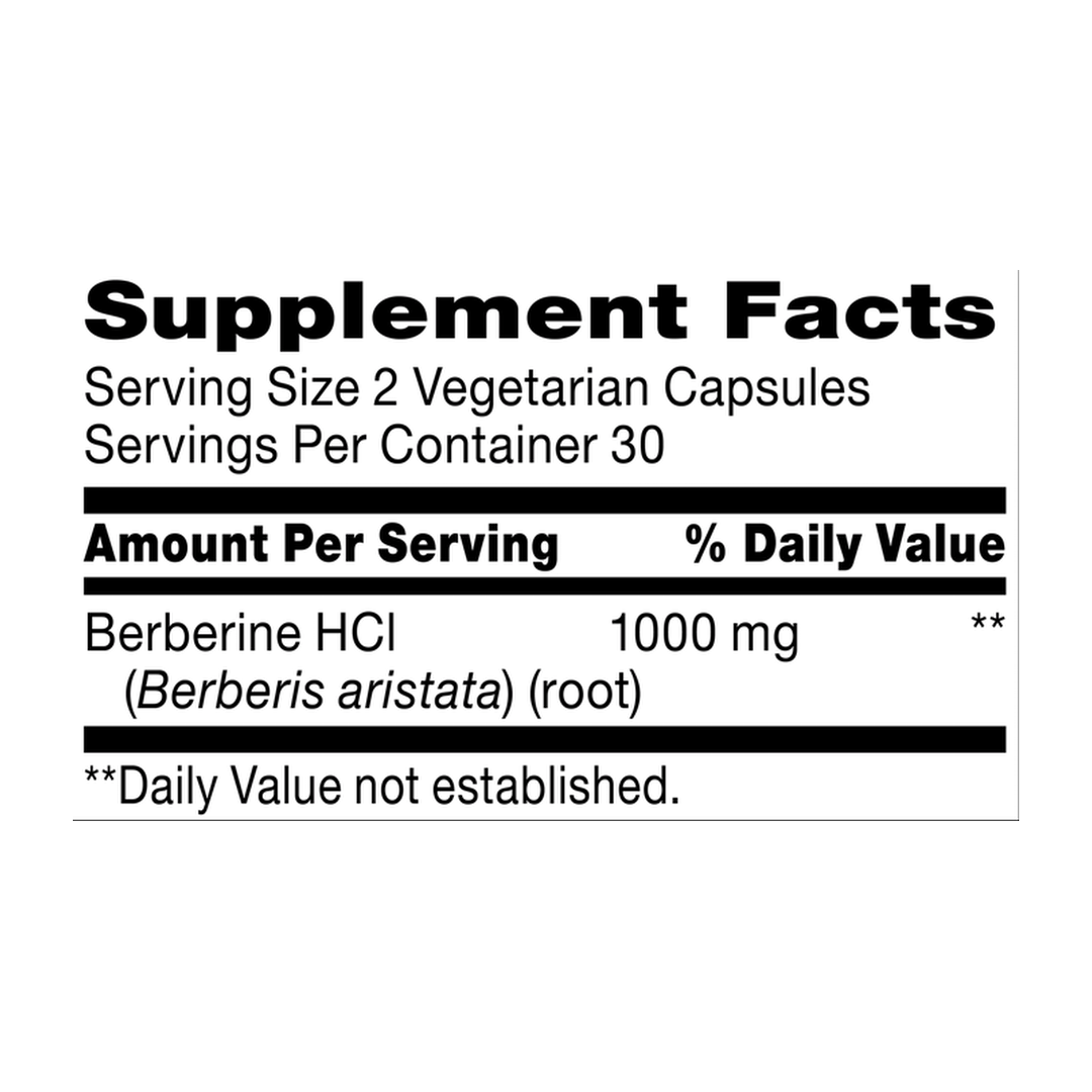 21st Century, Berberine HCI, 60 Vegetarian Capsules supplement facts label showing ingredients, vitamins, minerals, and serving information