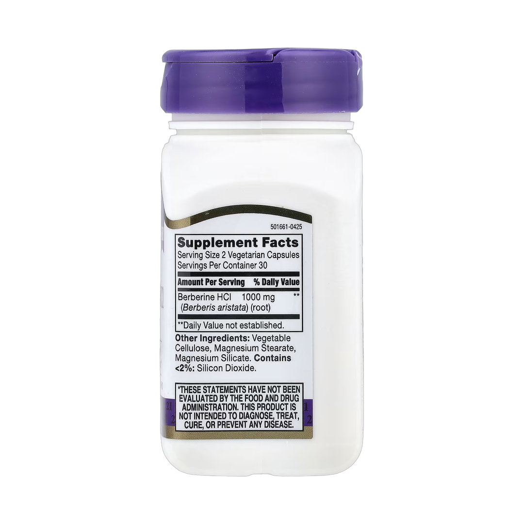 21st Century, Berberine HCI, 60 Vegetarian Capsules back packaging view