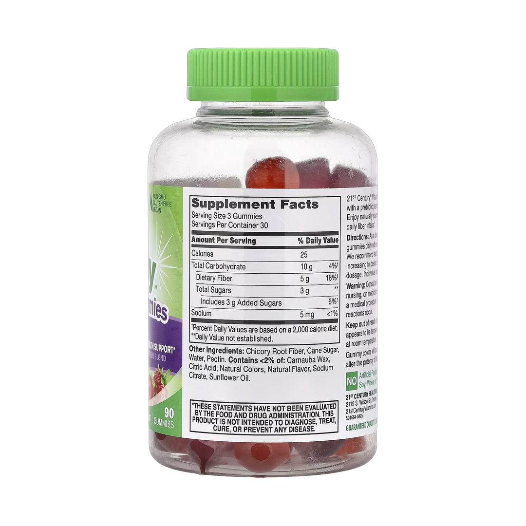 21st Century, VitaJoy Gummies, Fiber, Fruit, 90 Gummies back packaging view