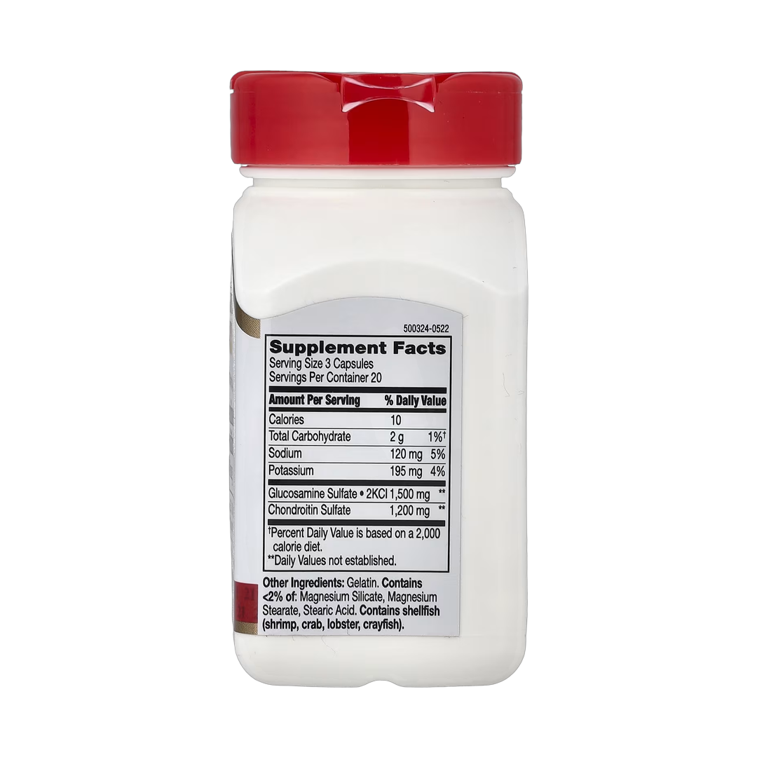 21st Century, Glucosamine Chondroitin, 500 mg/400 mg, 60 Easy To Swallow Capsules back packaging view