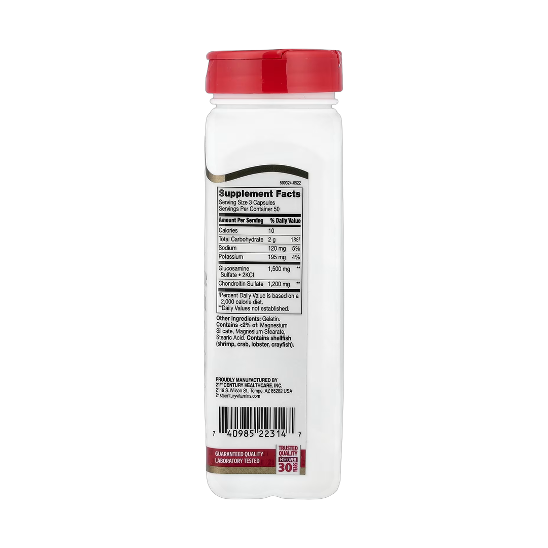 21st Century, Glucosamine Chondroitin, 150 Easy To Swallow Capsules back packaging view