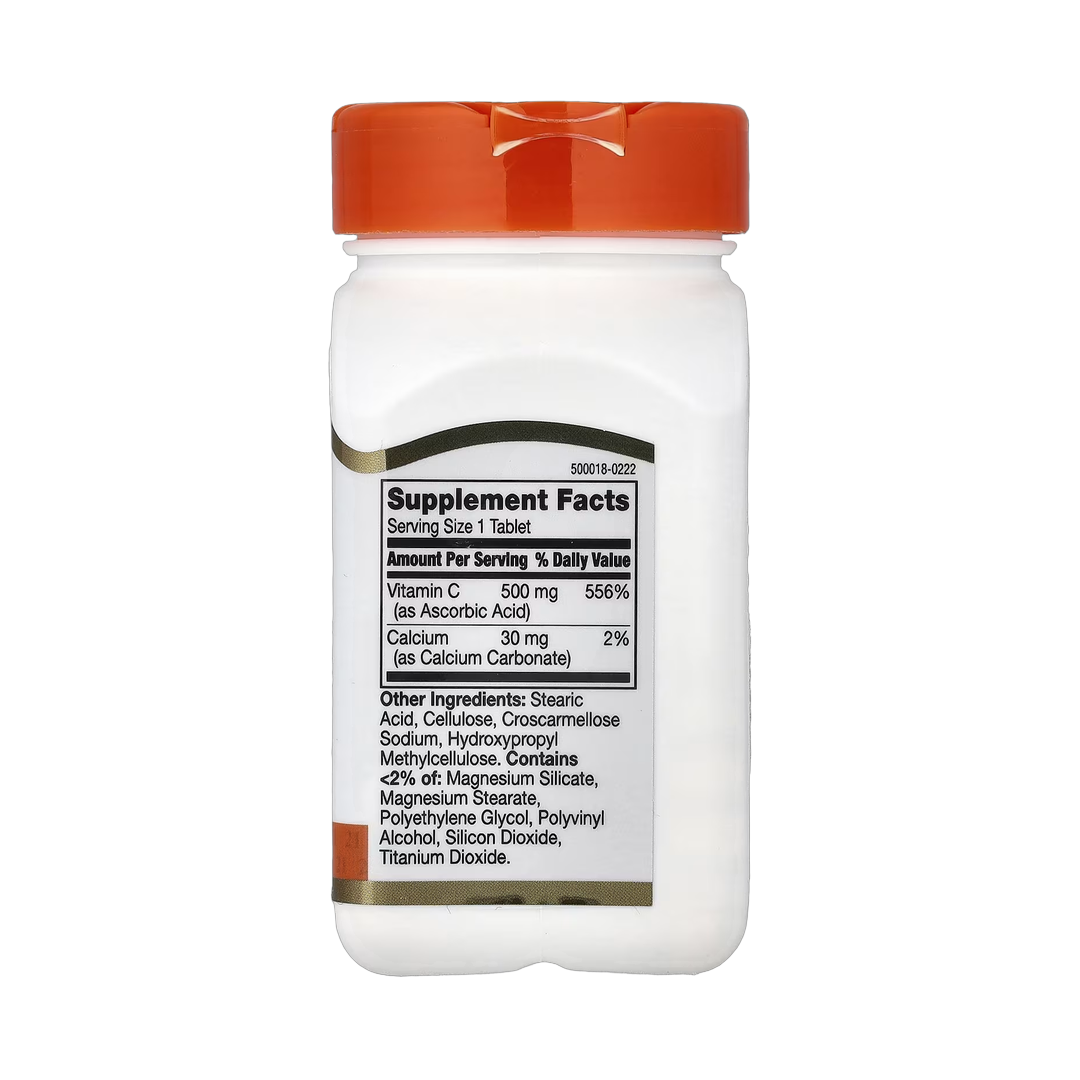 21st Century, Vitamin C, 500 mg, 110 Tablets back packaging view