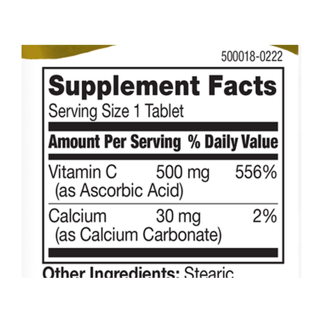 21st Century, Vitamin C, 500 mg, 110 Tablets supplement facts label showing ingredients, vitamins, minerals, and serving information