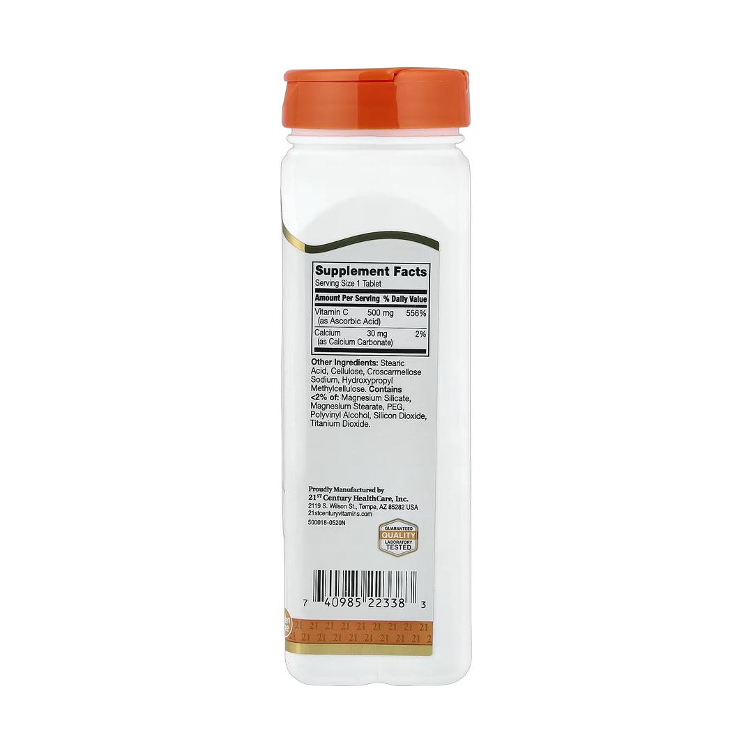 21st Century, Vitamin C, 500 mg, 250 Tablets back packaging view