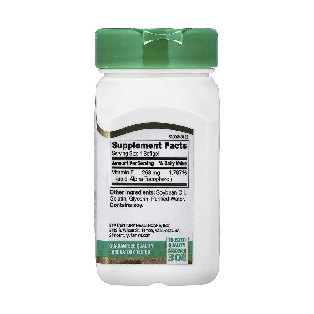 21st Century, Natural Vitamin E, 268 mg (400 IU), 110 Softgels back packaging view