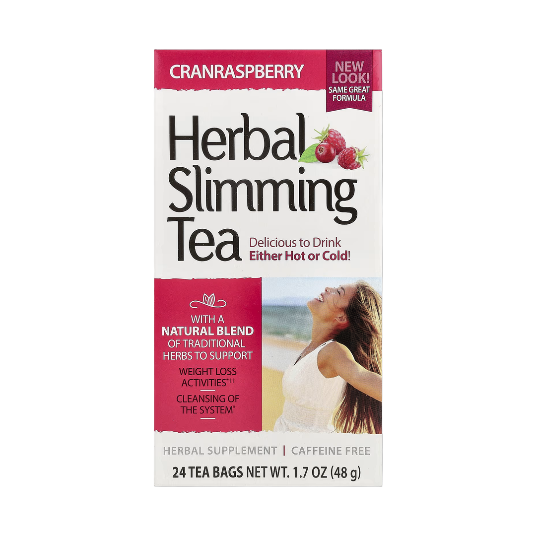 21st Century, Herbal Slimming Tea, Cranraspberry, Caffeine Free, 24 Tea Bags, 1.7 oz, 48 g front packaging view