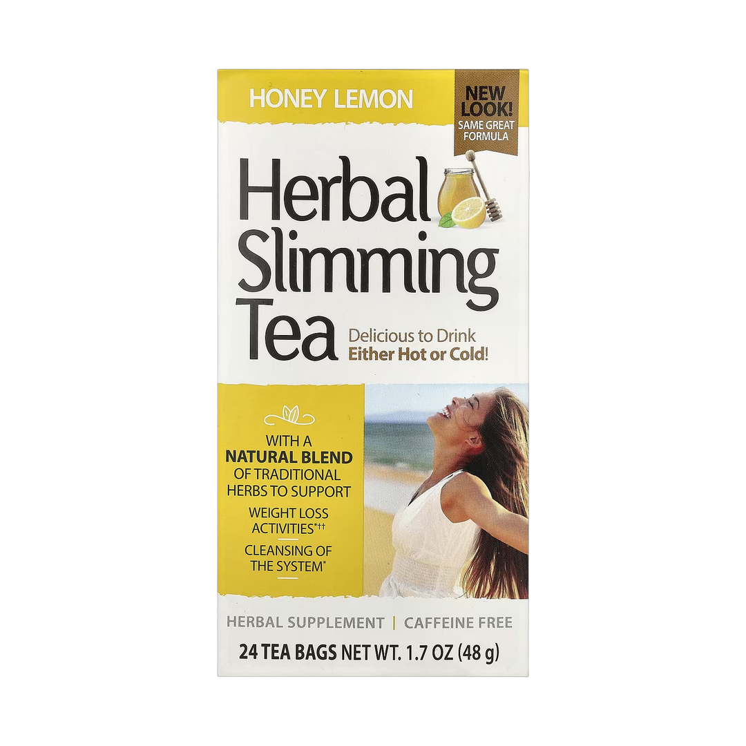 21st Century, Herbal Slimming Tea, Honey Lemon, Caffeine Free, 24 Tea Bags, 1.7 oz, 48 g front packaging view