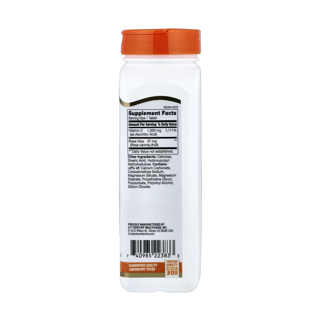 21st Century, Vitamin C with Rose Hips, 110 Tablets back packaging view