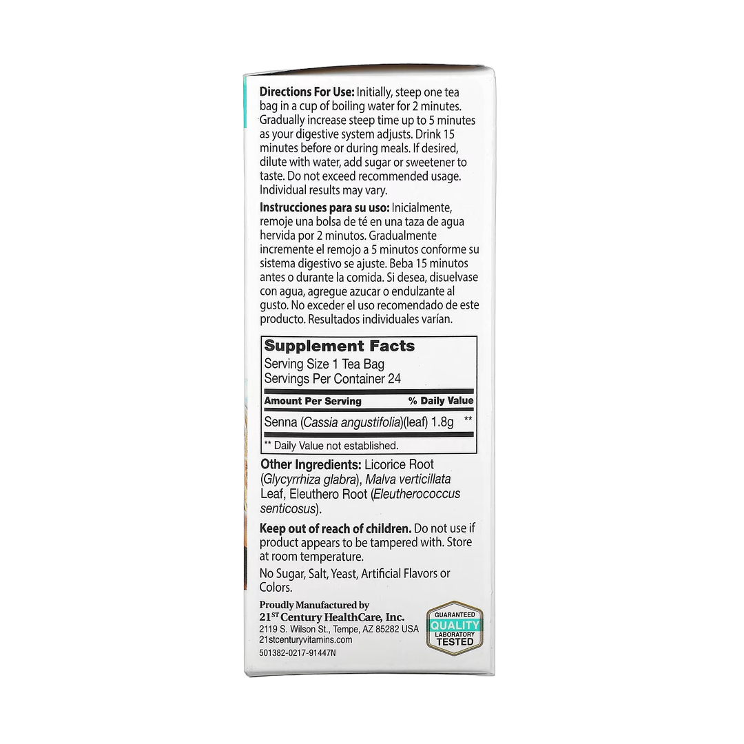 21st Century, Herbal Slimming Tea, All Natural, Caffeine Free, 24 Tea Bags, 1.7 oz (48 g) back packaging view