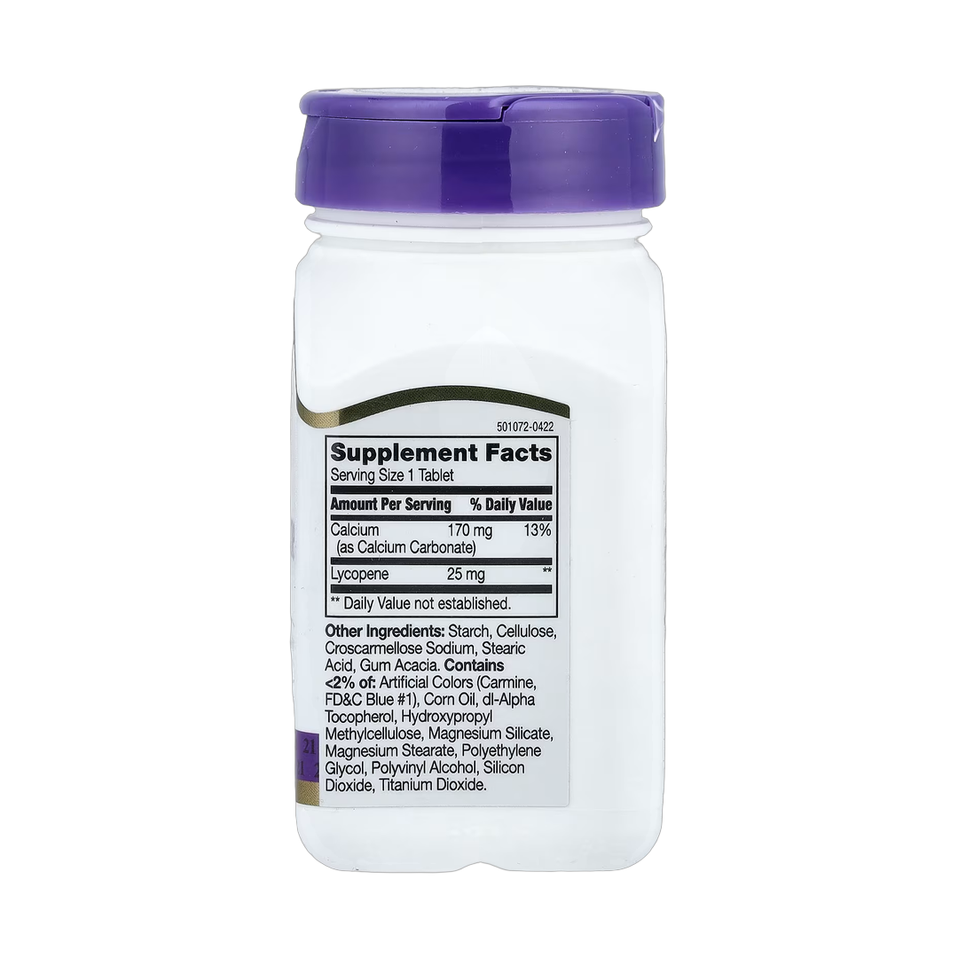 21st Century, Lycopene, 25 mg, 60 Tablets back packaging view