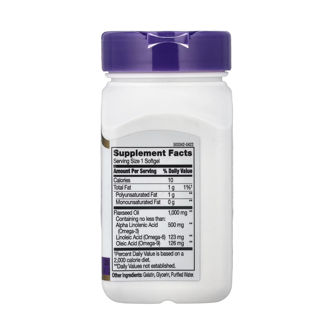 21st Century, Flaxseed Oil, 1,000 mg, 60 Softgels back packaging view