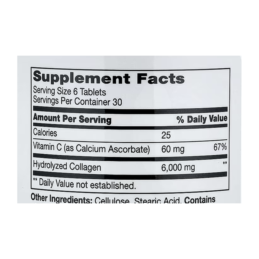 21st Century, Super Collagen Plus Vitamin C, 180 Tablets supplement facts label showing ingredients, vitamins, minerals, and serving information