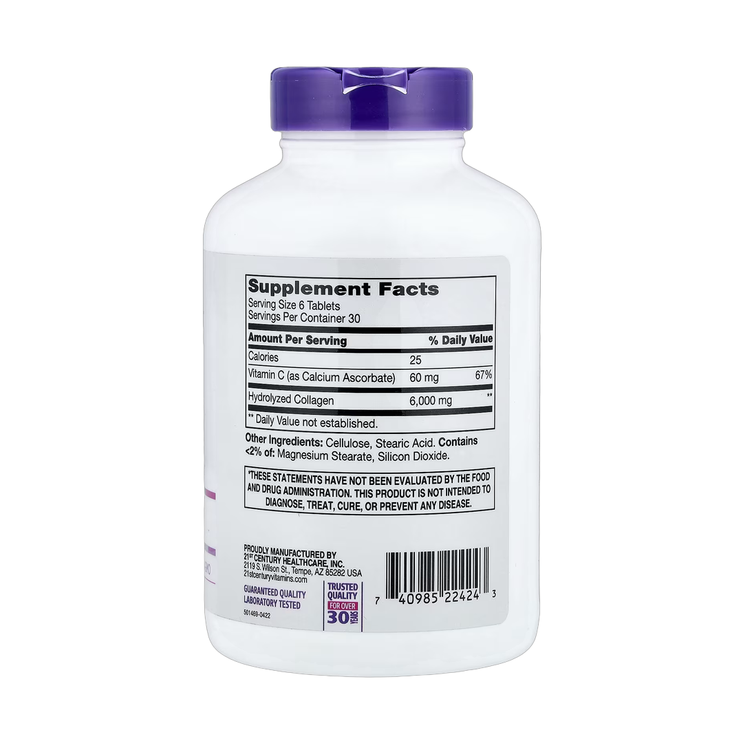 21st Century, Super Collagen Plus Vitamin C, 180 Tablets back packaging view