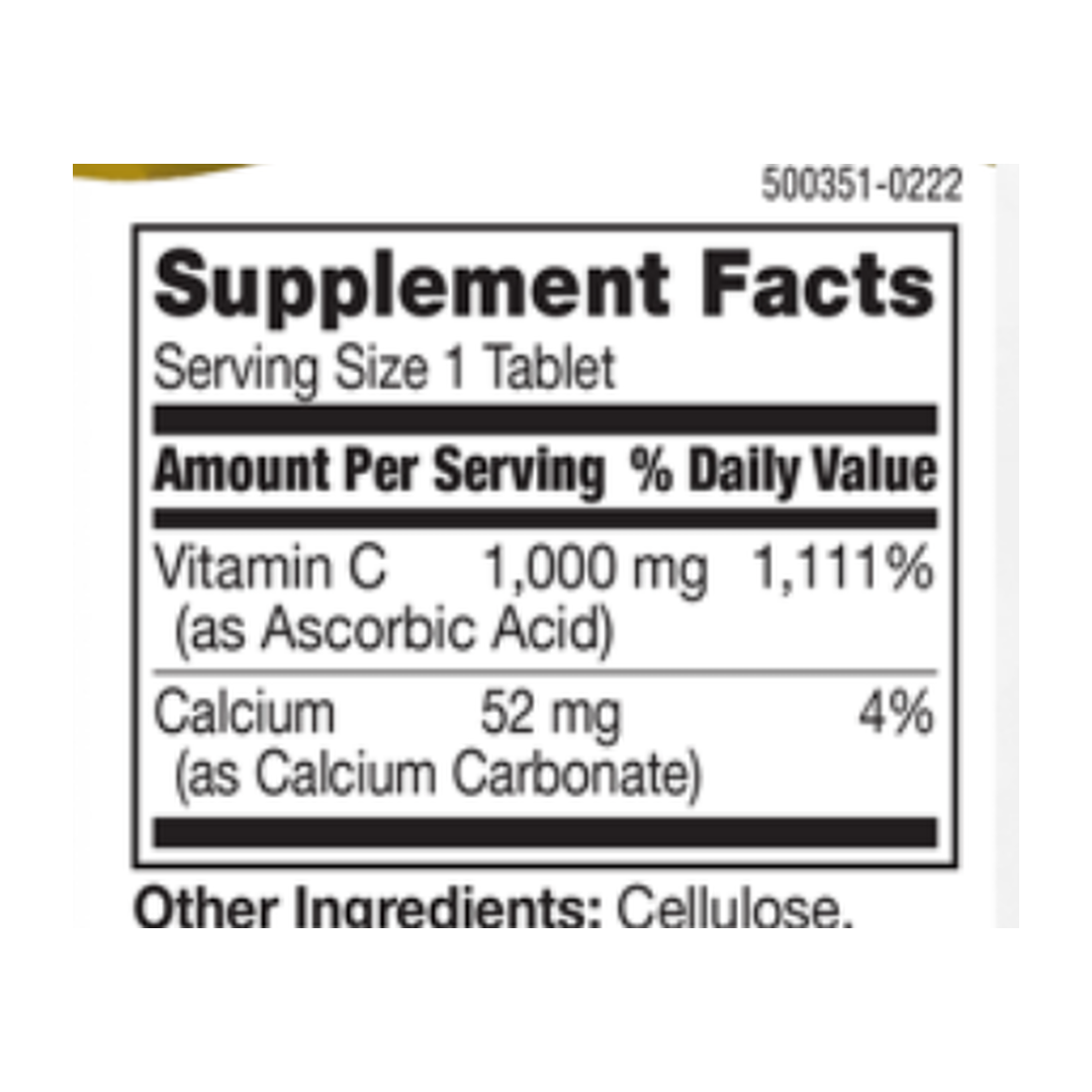 21st Century, Vitamin C, 1000 mg, 110 Tablets supplement facts label showing ingredients, vitamins, minerals, and serving information