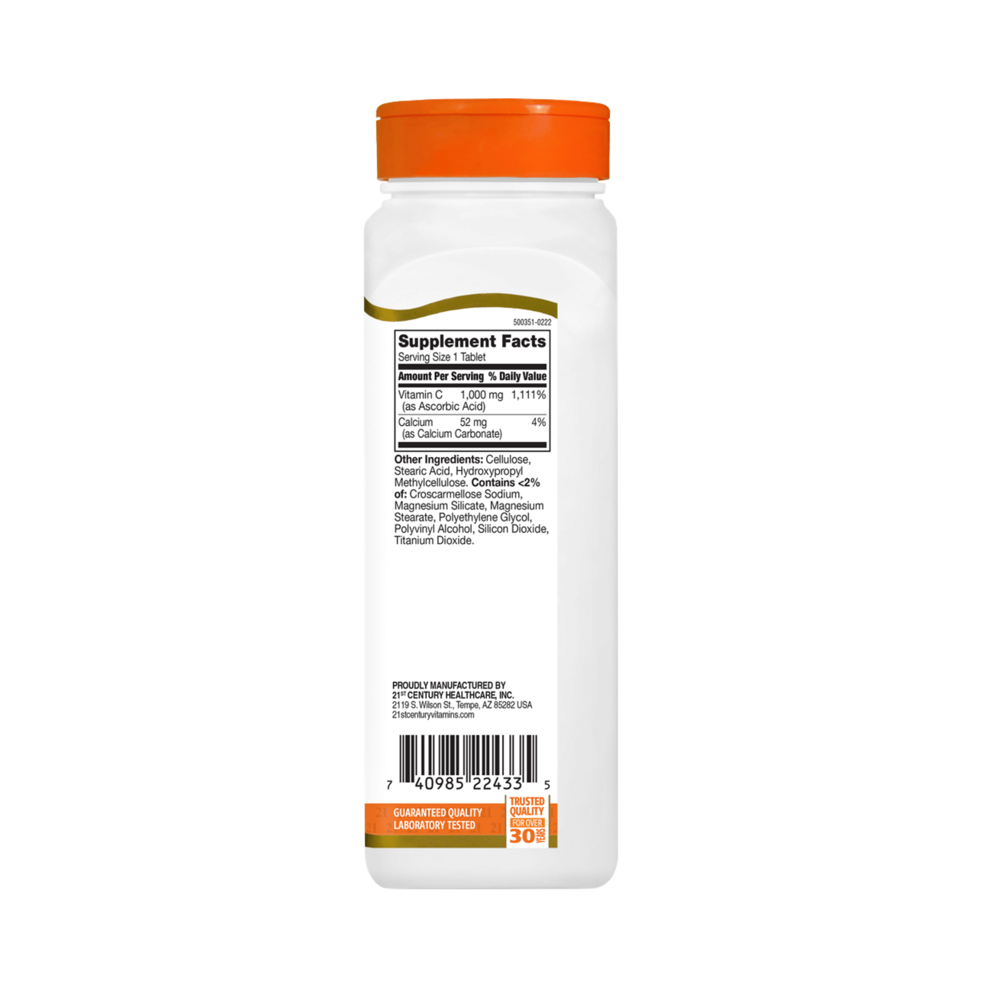 21st Century, Vitamin C, 1000 mg, 110 Tablets back packaging view