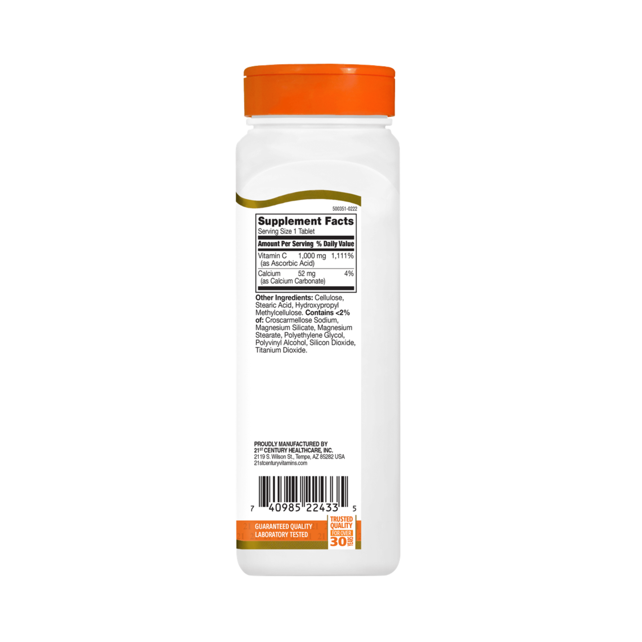 21st Century, Vitamin C, 1000 mg, 110 Tablets back packaging view