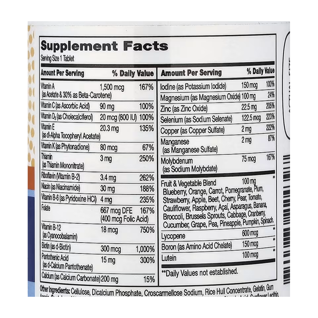 21st Century, Wellify! Men's Energy, Multivitamin Multimineral, 65 Tablets supplement facts label showing ingredients, vitamins, minerals, and serving information