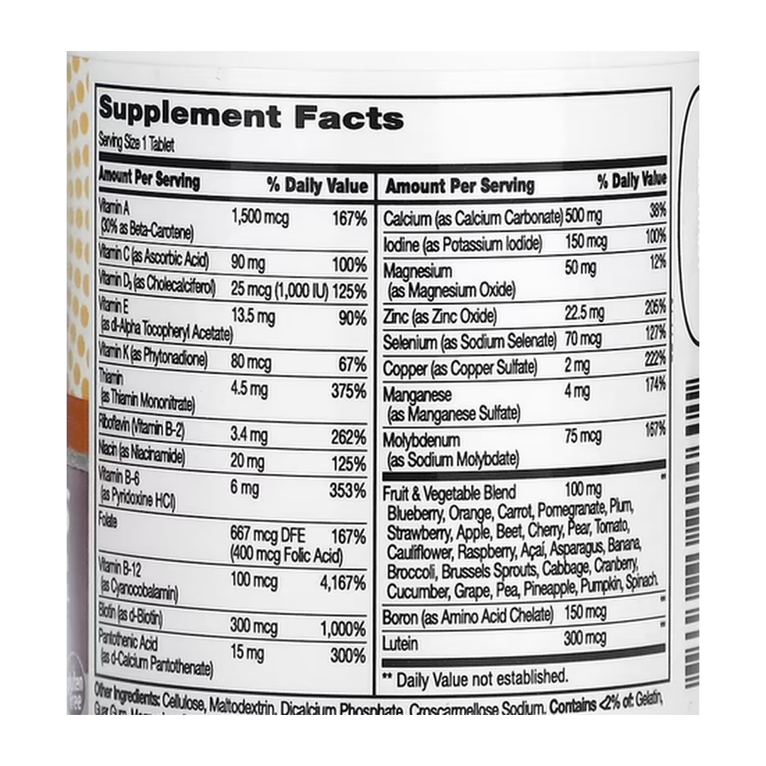 21st Century, Wellify! Women's 50+ Multivitamin Multimineral, 65 Tablets supplement facts label showing ingredients, vitamins, minerals, and serving information