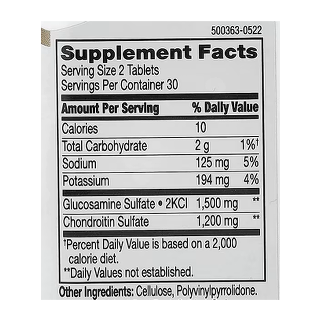 21st Century, Glucosamine/Chondroitin, 60 Tablets supplement facts label showing ingredients, vitamins, minerals, and serving information