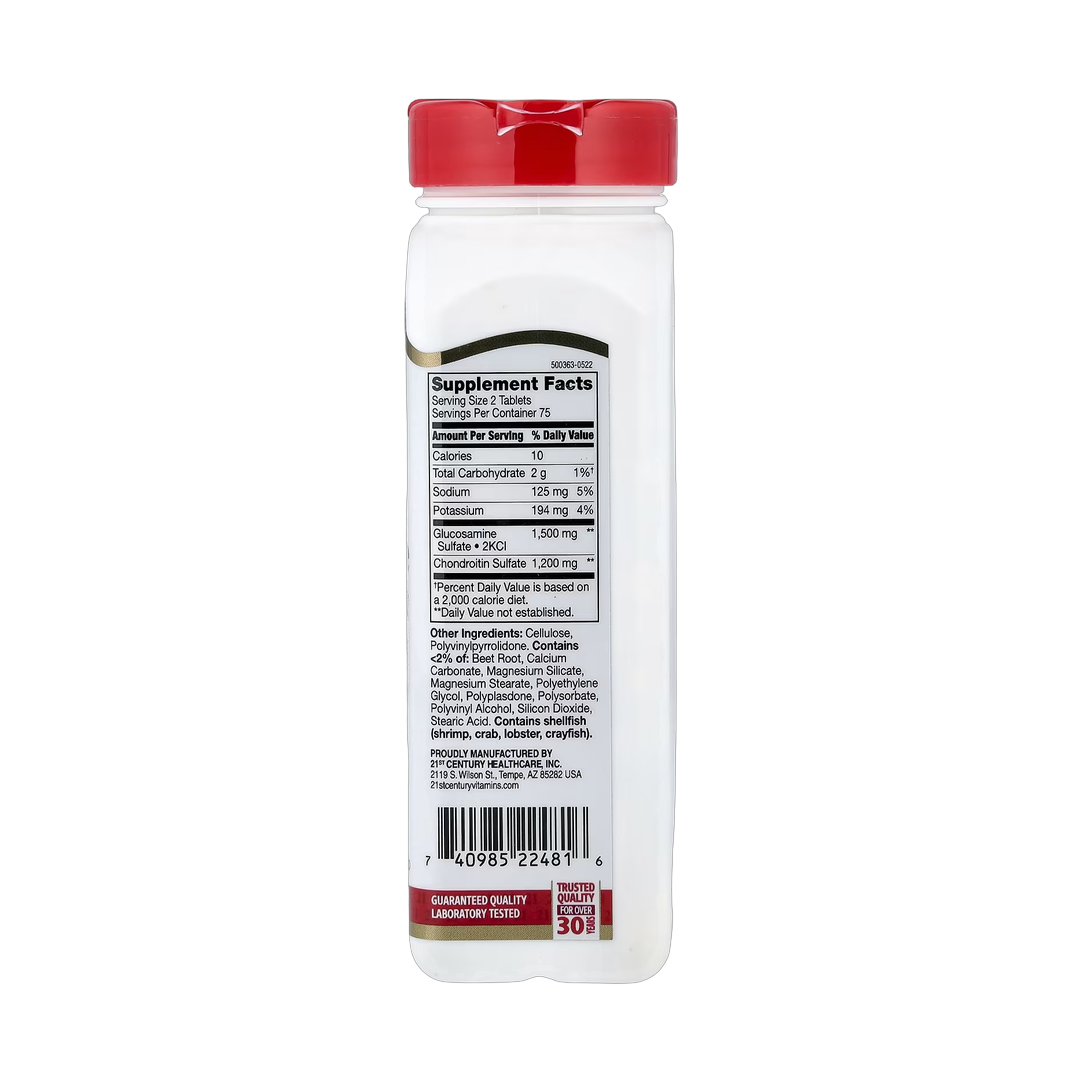 21st Century, Glucosamine Chondroitin, Triple Strength, 150 Tablets back packaging view