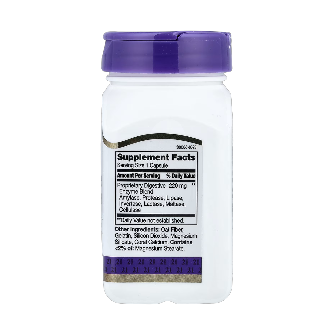 21st Century, Digestive Enzymes, 60 Capsules back packaging view