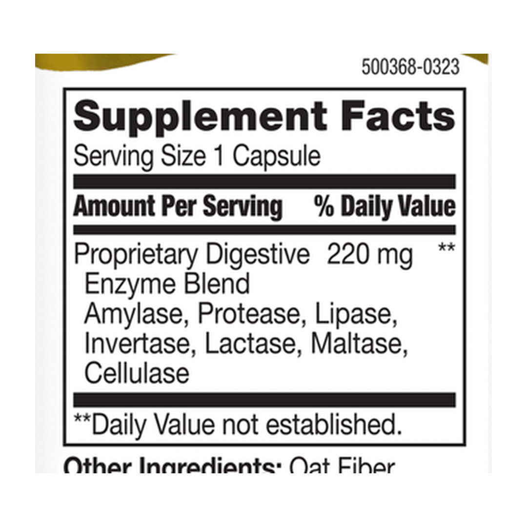 21st Century, Digestive Enzymes, 60 Capsules supplement facts label showing ingredients, vitamins, minerals, and serving information