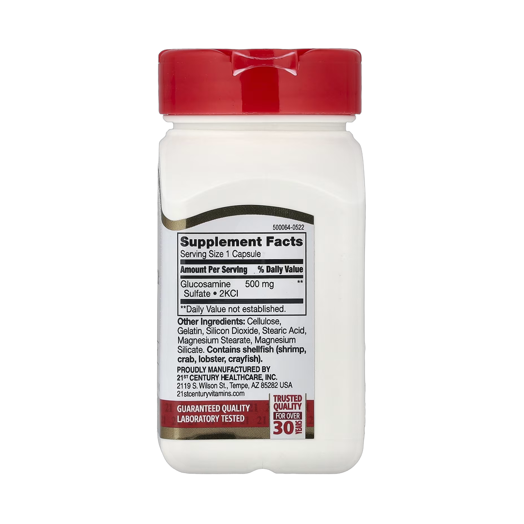 21st Century, Glucosamine Relief, 500 mg, 60 Easy To Swallow Capsules back packaging view