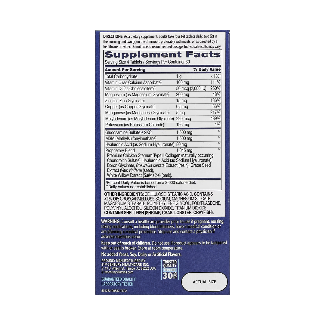 21st Century, Arthri-Flex Advantage + Vitamin D3, 120 Coated Tablets back packaging view