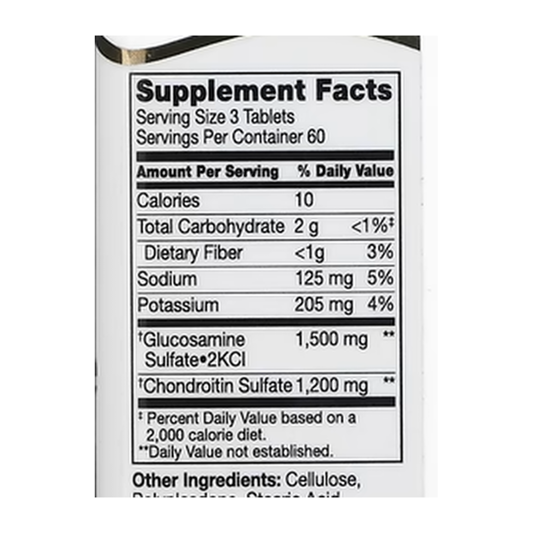21st Century, Glucosamine Chondroitin, 180 Tablets supplement facts label showing ingredients, vitamins, minerals, and serving information