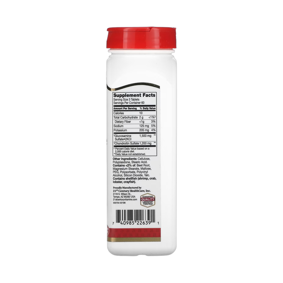 21st Century, Glucosamine Chondroitin, 180 Tablets back packaging view