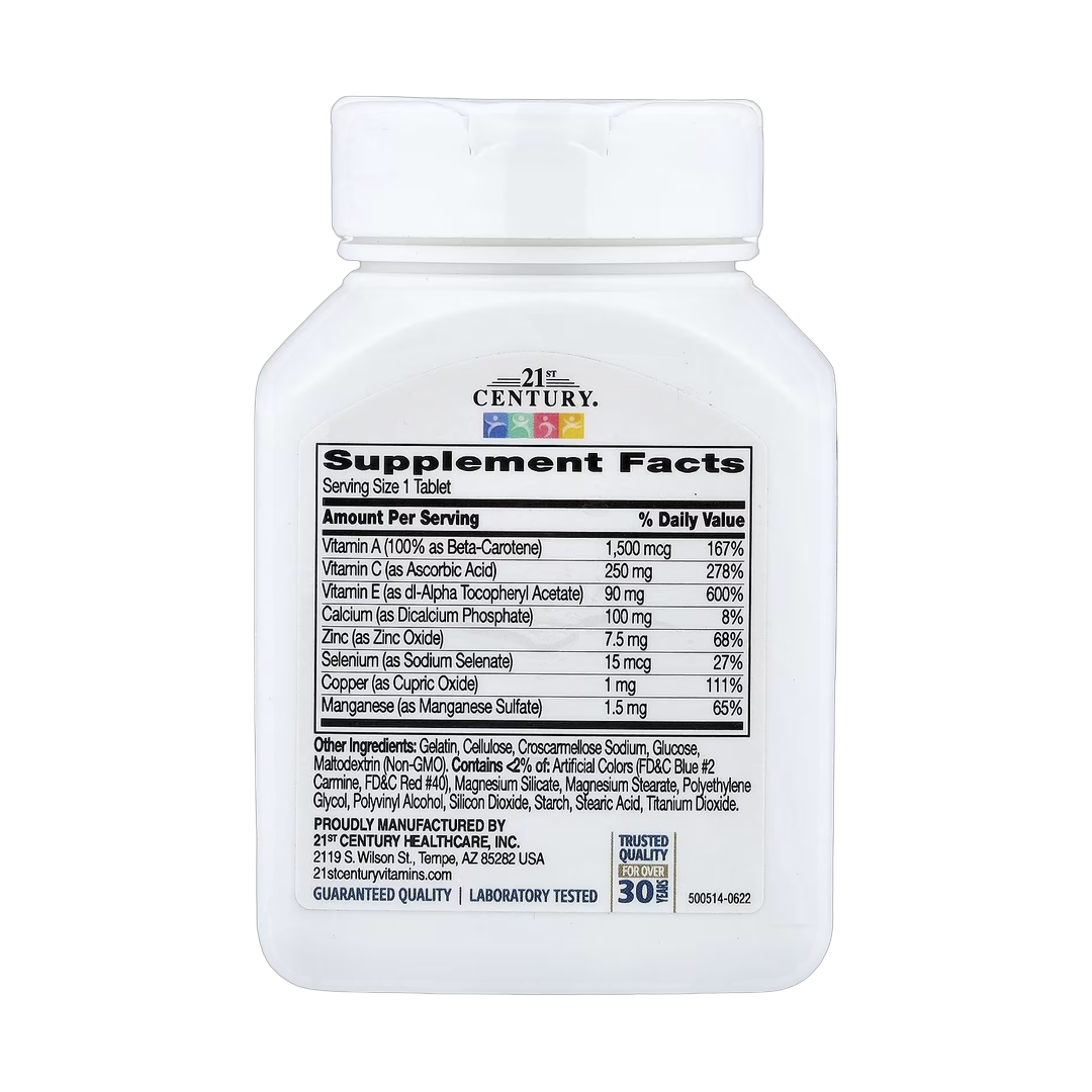 21st Century, Antioxidant, 75 Tablets back packaging view