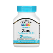 21st Century, Zinc Plus Vitamins C & B-6, Chewable, Cherry Flavor, 90 Tablets front packaging view