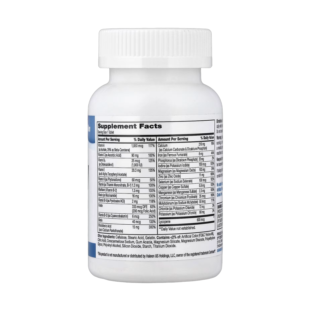 21st Century, Sentry Men, Multivitamin & Multimineral Supplement, 120 Tablets back packaging view