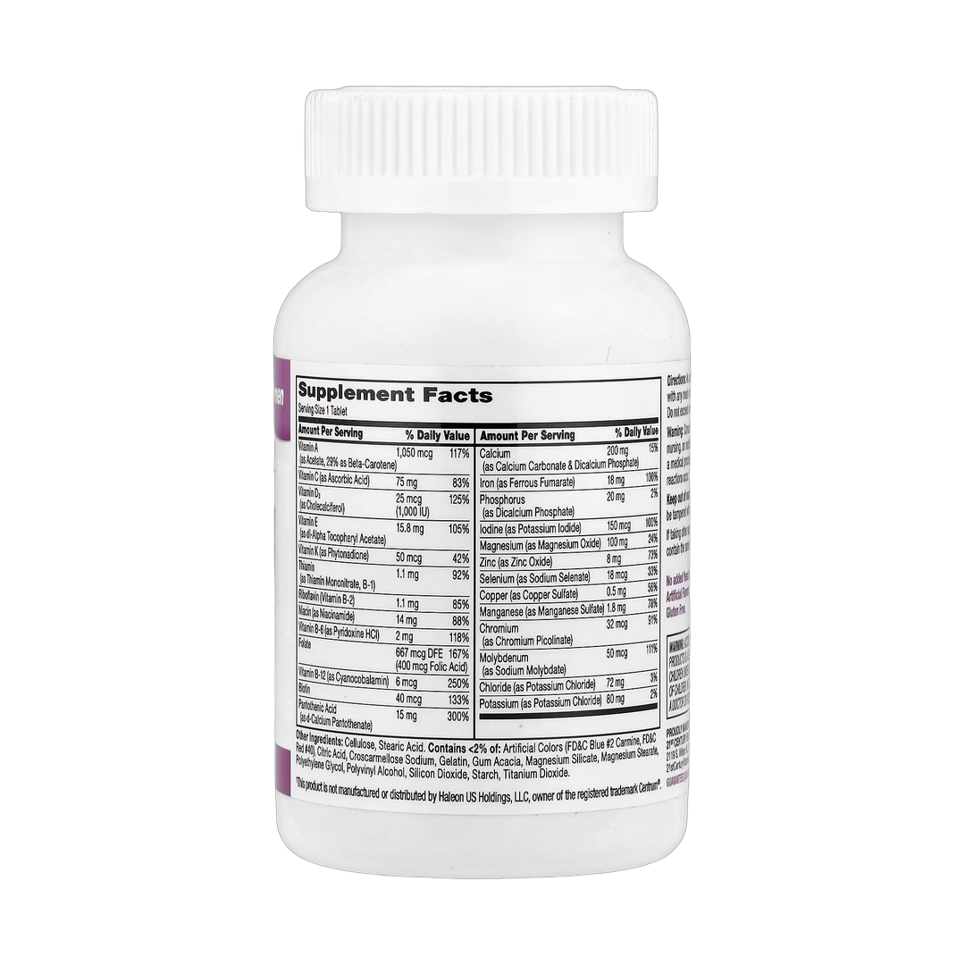21st Century, Sentry Women, Multivitamin & Multimineral Supplement, 120 Tablets back packaging view