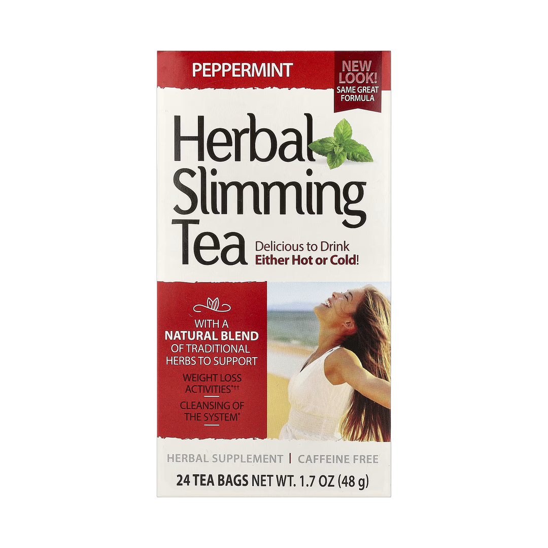 21st Century, Herbal Slimming Tea, Peppermint, Caffeine Free, 24 Tea Bags, 1.7 oz, 48 g front packaging view