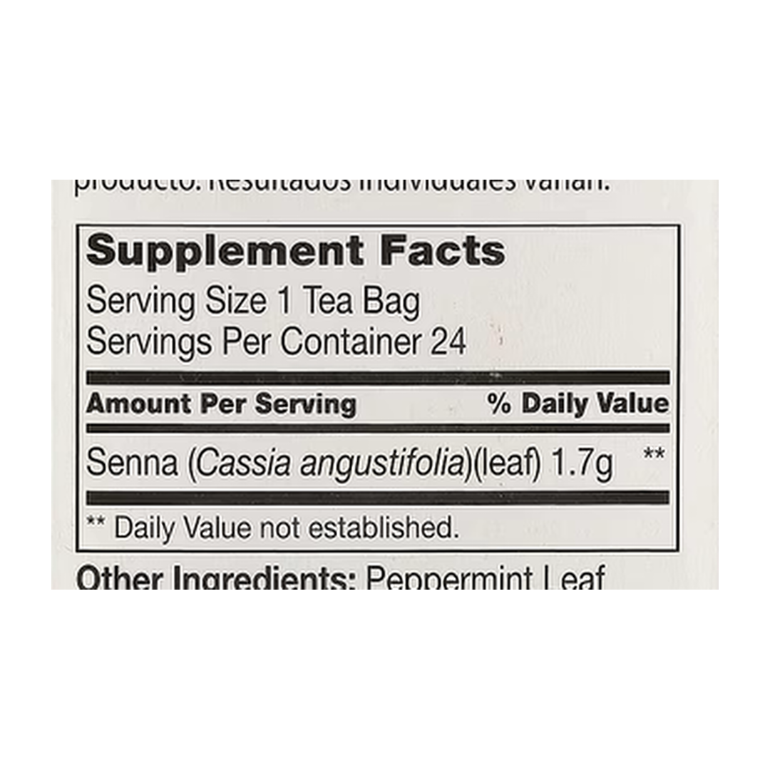 21st Century, Herbal Slimming Tea, Peppermint, Caffeine Free, 24 Tea Bags, 1.7 oz, 48 g supplement facts label showing ingredients, vitamins, minerals, and serving information
