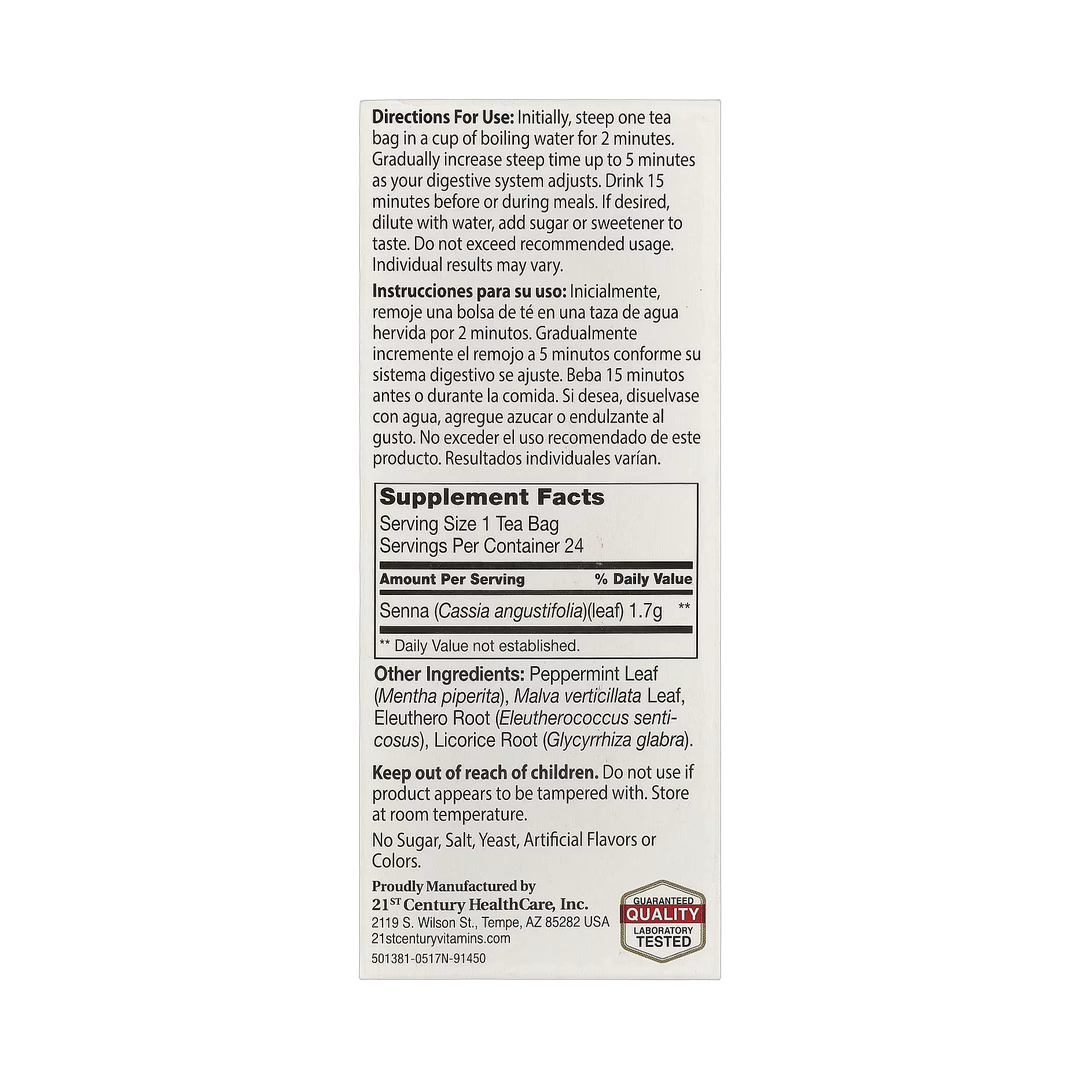 21st Century, Herbal Slimming Tea, Peppermint, Caffeine Free, 24 Tea Bags, 1.7 oz, 48 g back packaging view