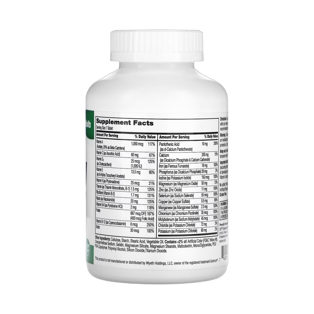 21st Century, Sentry, Adults Multivitamin & Multimineral Supplement, 300 Tablets back packaging view