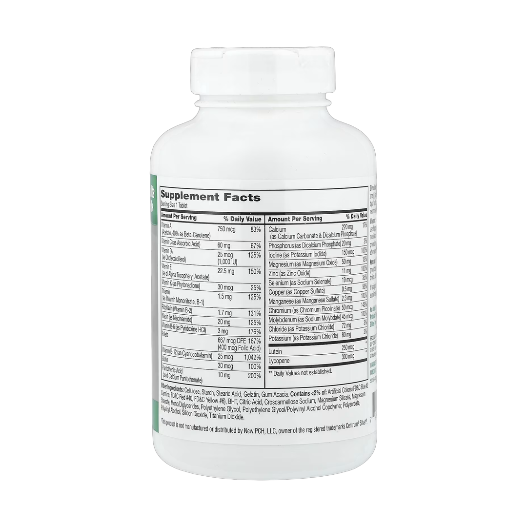 21st Century, Sentry Senior, Multivitamin & Multimineral Supplement, Adults 50+, 265 Tablets back packaging view