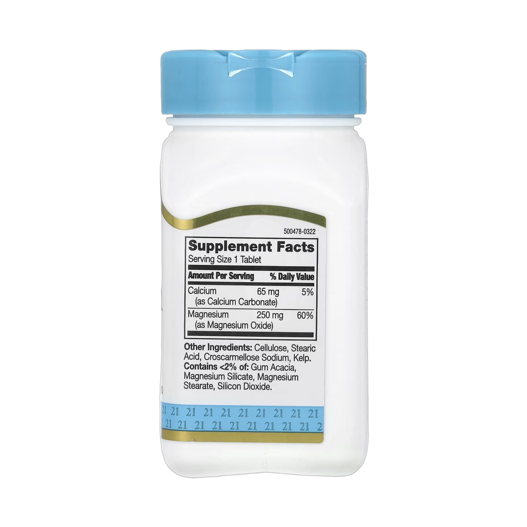 21st Century, Magnesium, 250 mg, 110 Tablets back packaging view