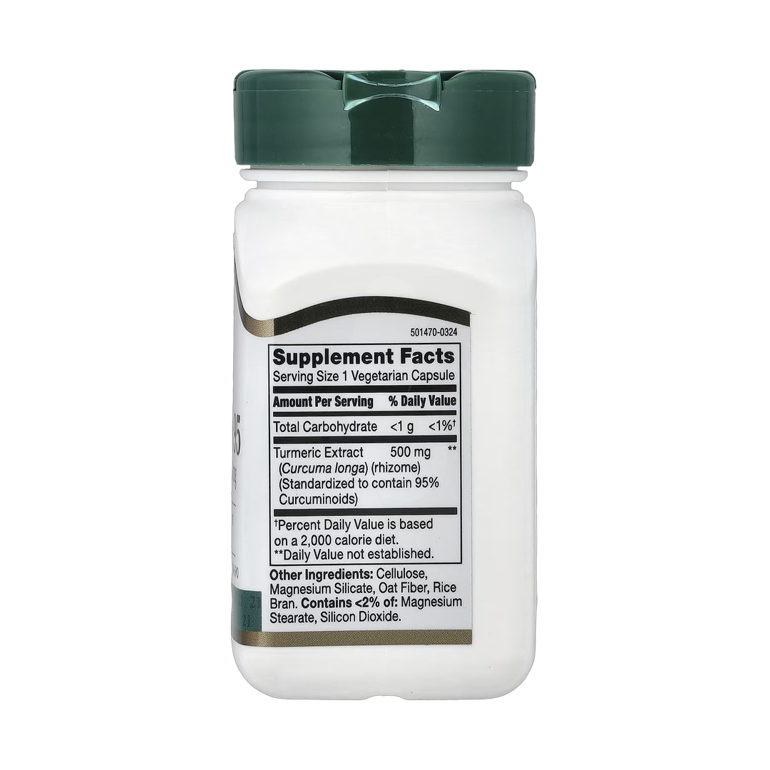 21st Century, Curcumin 95, 500 mg, 45 Vegetarian Capsules back packaging view