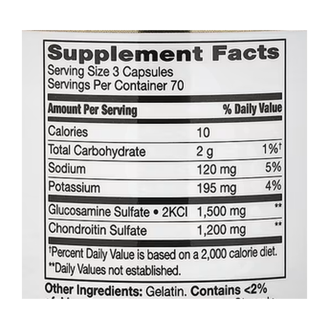 21st Century, Glucosamine Chondroitin, 210 Easy to Swallow Capsules supplement facts label showing ingredients, vitamins, minerals, and serving information