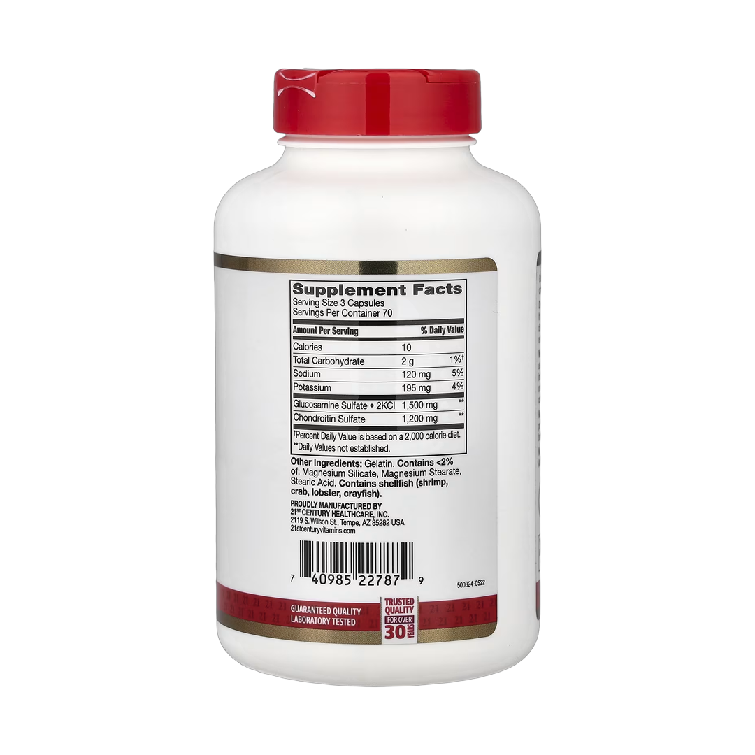 21st Century, Glucosamine Chondroitin, 210 Easy to Swallow Capsules back packaging view