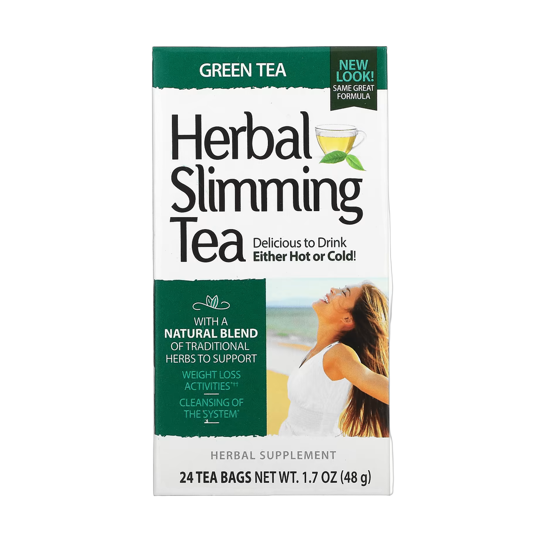 21st Century, Herbal Slimming Tea, Green Tea, 24 Tea Bags, 1.7 oz, 48 g front packaging view