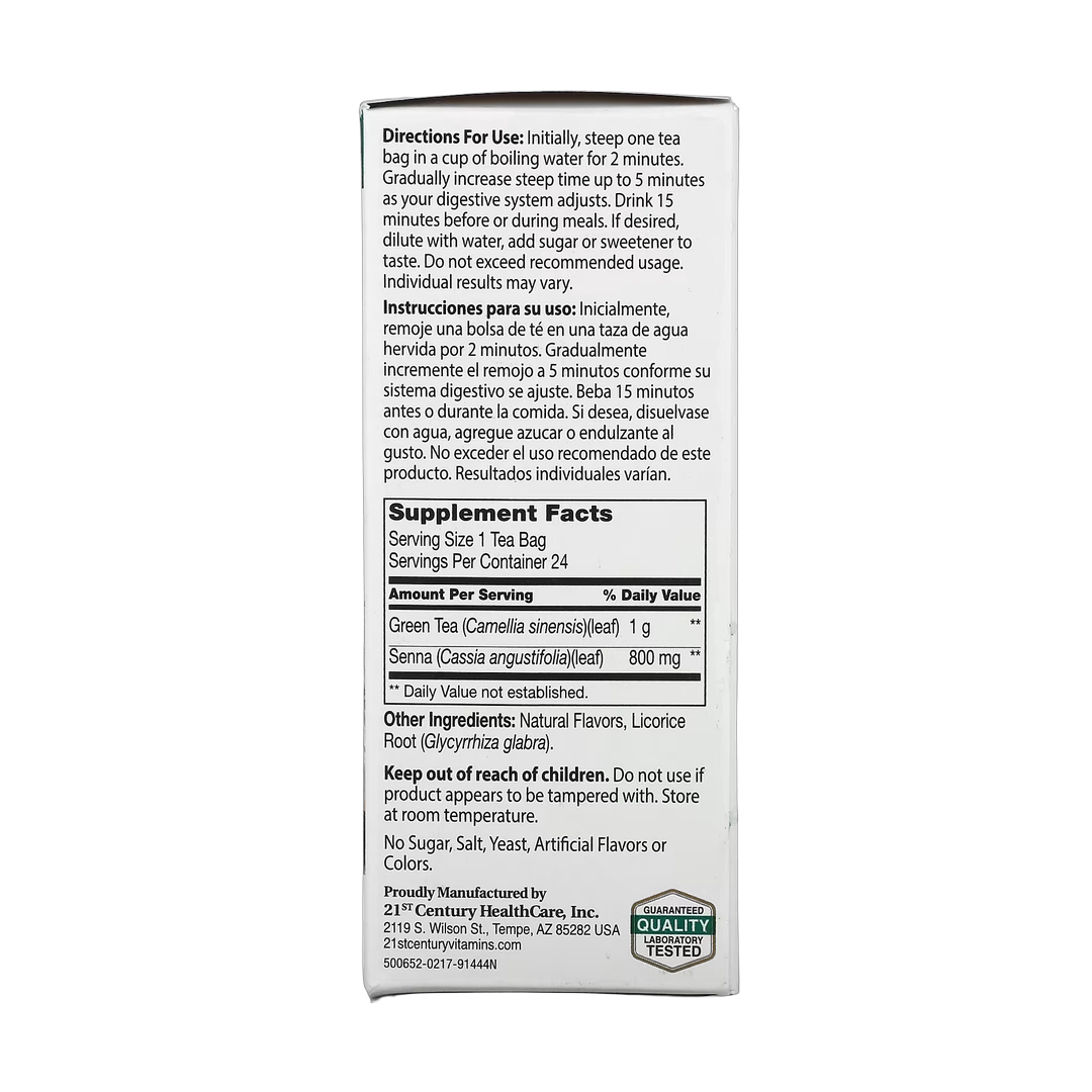 21st Century, Herbal Slimming Tea, Green Tea, 24 Tea Bags, 1.7 oz, 48 g back packaging view