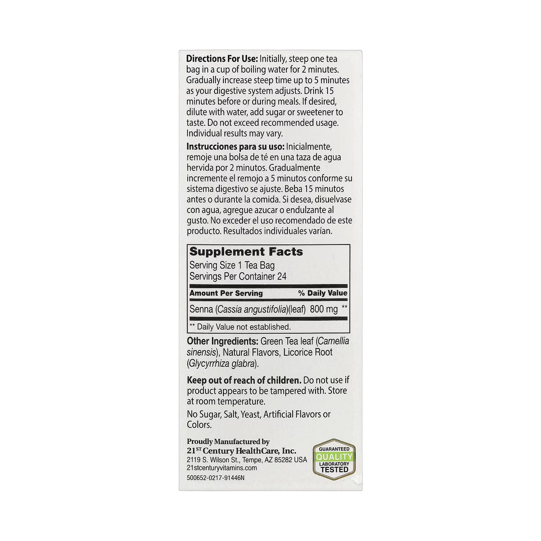 21st Century, Herbal Slimming Tea, Lemon-Lime, Caffeine Free, 24 Tea Bags, 1.7 oz (48 g) back packaging view