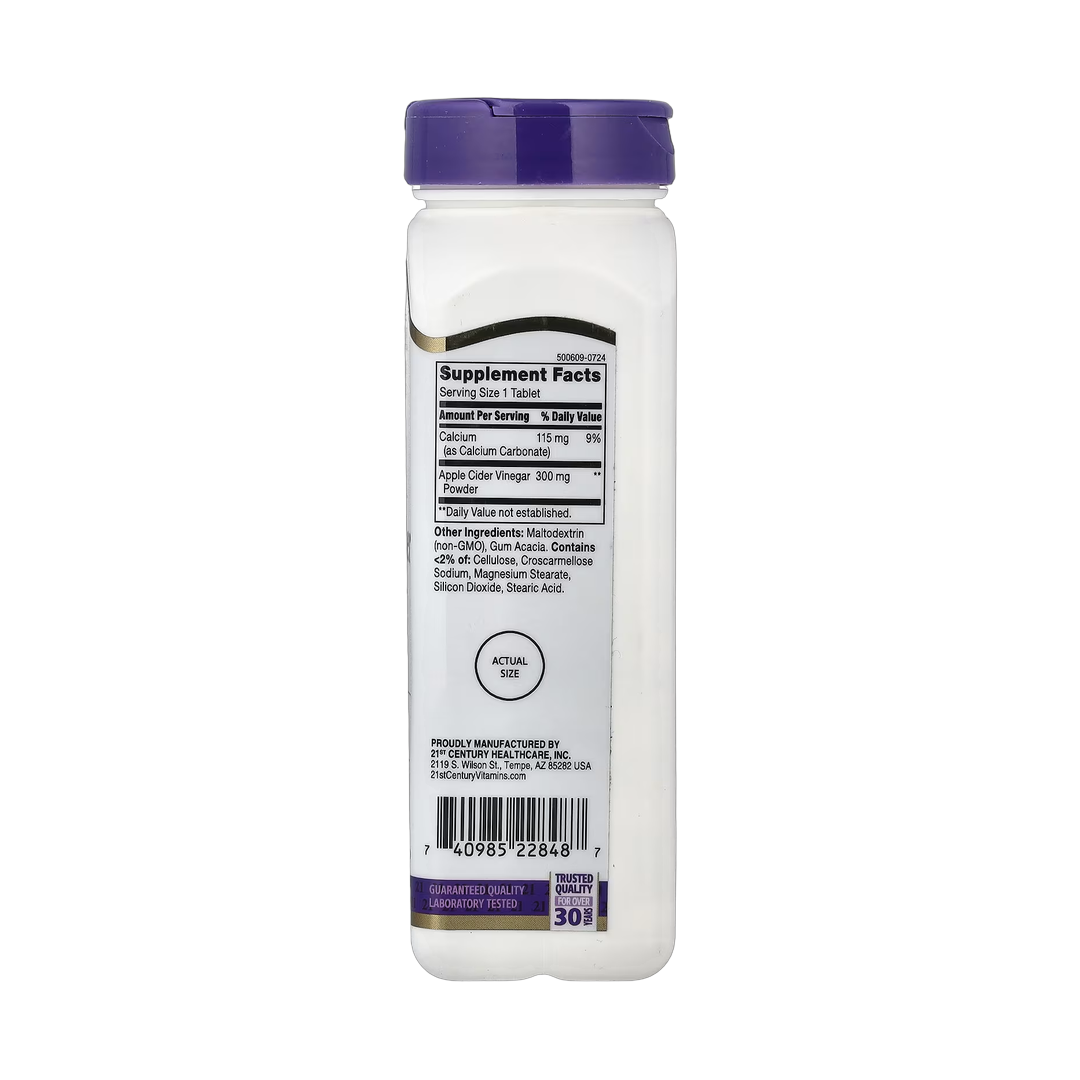 21st Century, Apple Cider Vinegar, 300 mg, 250 Tablets back packaging view